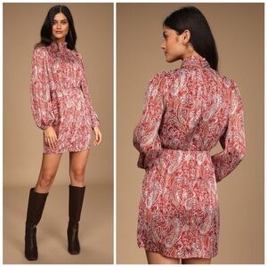 NWT Lulus | Cocktail Hour Chic Rust Red
Paisley Print Long Sleeve Mini Dress